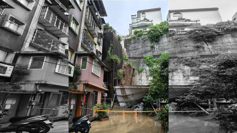 新北市新店區錦秀社區 ,發生土石滑落,整片擋土牆崩落。(圖/翻攝畫面)