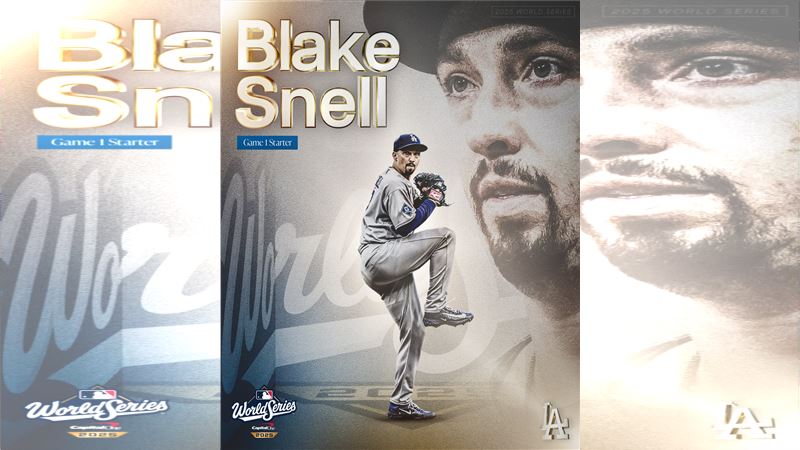 世界大賽G1史奈爾(Blake Snell)5局失5分。(圖/翻攝自道奇 X)