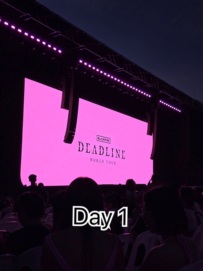 BLACKPINK大螢幕的粉底黑字也改為黑底粉字。(圖/翻攝自微博)