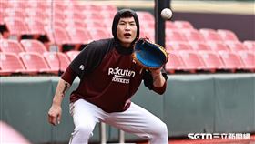 台灣大賽G4，樂天桃猿捕手林泓育賽前練習。（圖／記者劉彥池攝影）