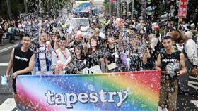 民眾熱情響應台灣同志遊行（2）2025第23屆台灣同志遊行25日在台北街頭盛大登場，吸引大批人潮湧入，熱鬧演繹主題「超．連結－跨越標籤，理解差異」，沿途都有民眾不時施放夢幻泡泡，增添熱鬧氛圍。中央社記者張新偉攝　114年10月25日