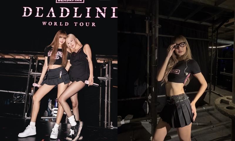 Lisa特別選穿台灣新銳品牌的百褶短裙與蕾絲短裙。(圖/翻攝自IG @lalalalisa_m)