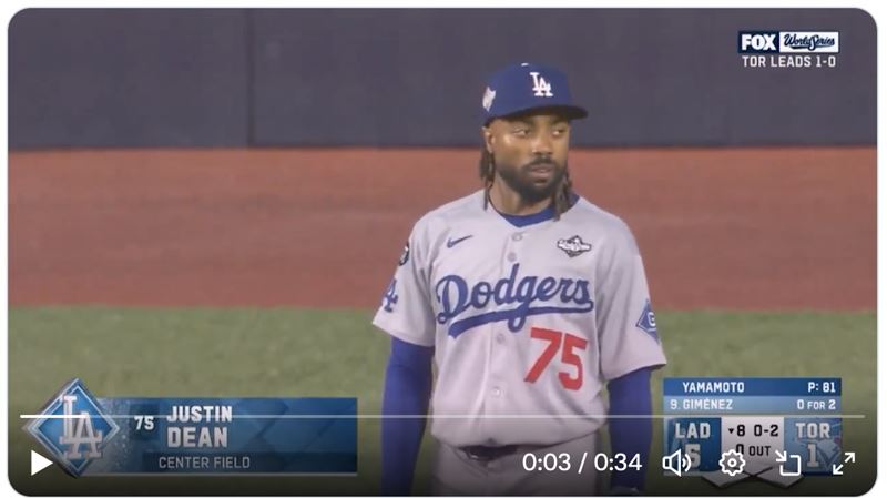 道奇外野手迪恩(Justin Dean)今年季後賽打席數為0。(圖/翻攝自MLB X)