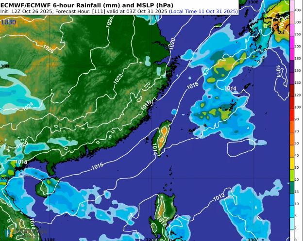 週五到週末有另一波東北季風南下,冷空氣也會增強。(圖/翻攝自天氣風險 WeatherRisk)