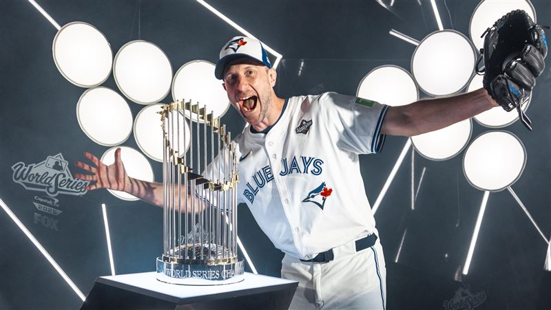 薛澤(Max Scherzer)在世界大賽第3戰交手前東家道奇。(圖/翻攝自藍鳥推特)