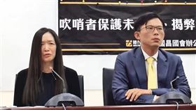 黃國昌（右）狗仔帳房是永豐銀前總經理張晉源的女祕書李光昕（左），2019年曾現身挺黃修法。她在上月底突然出境未歸，恐成橘子翻版遭通緝。（翻攝自黃國昌YT）