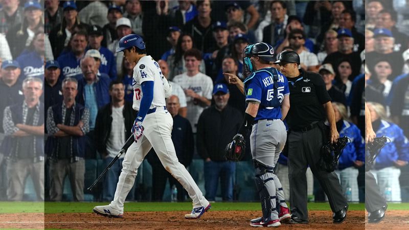世界大賽G3大谷翔平9度上壘破季後賽紀錄。(圖/翻攝自X @BleacherReport)