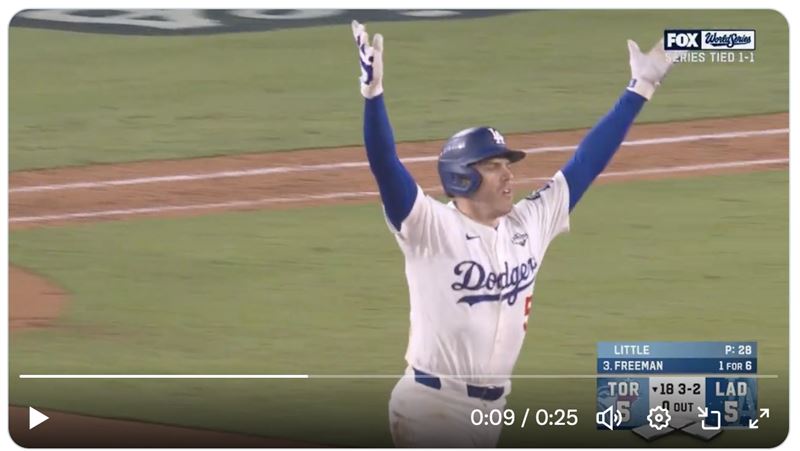世界大賽G3道奇在18局下6:5擊敗藍鳥。(圖/翻攝自MLB X)