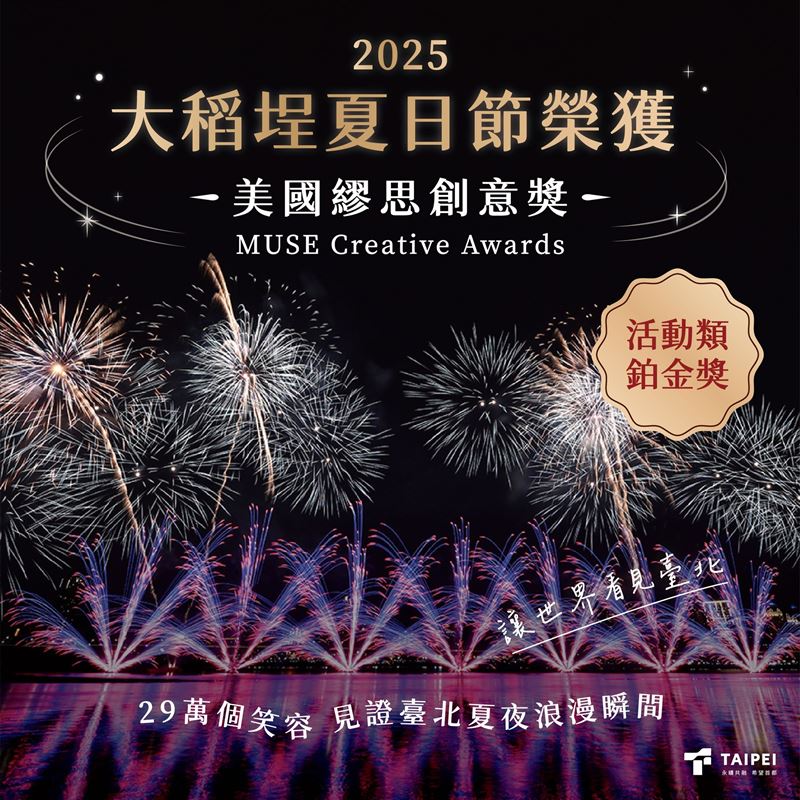 臺北再創佳績「2025大稻埕夏日節」榮獲美國繆思最高榮譽鉑金獎。（圖／臺北市政府提供）