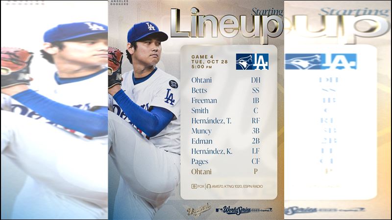 世界大賽G4道奇打線出爐。(圖/翻攝自道奇 X)