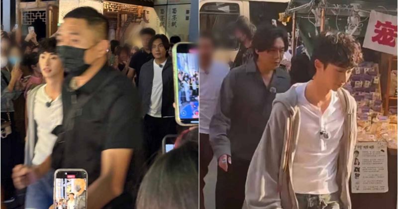 庾恩利跟繼父秦昊在成都街頭被拍同框,兩人是錄製秦昊的真人秀《快樂趣吹風》。(圖/翻攝自網路)