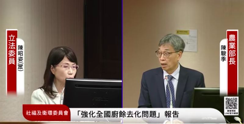農業部長陳駿季（右）表示，邊境非洲豬瘟的病毒陽性比例是高的。（圖／翻攝自國會直播頻道）