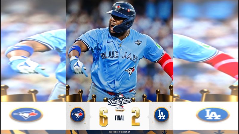 世界大賽G4藍鳥6：2敗道奇扳平戰局。（圖／翻攝自MLB X）