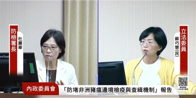 民進黨立委蘇巧慧質詢防檢署署長杜麗華。(圖/翻攝國會頻道)
