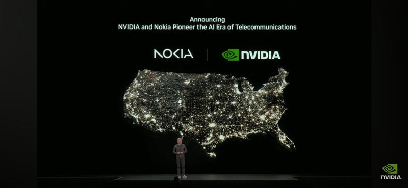 黃仁勳宣布輝達入股Nokia,共同打造AI驅動6G基地台平台,宣示美國重奪電信主權、開啟AI通訊新戰場。 (圖/翻攝自YT @Nvidia)