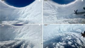 美國空軍的「颶風獵人」27日拍到美莉莎颶風眼的畫面，厚實的白牆顯示颶風結構非常結實。（圖／翻攝自X平台 @accuweather）