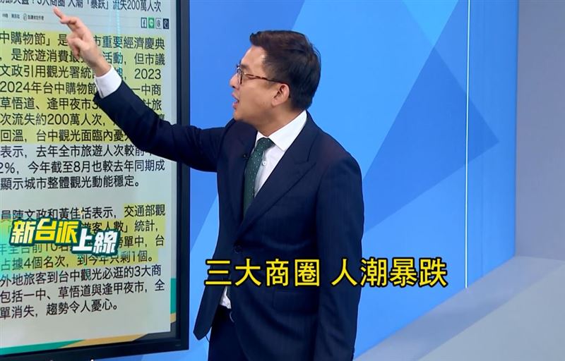 民進黨新北市議員卓冠廷在節目中指出:「台中購物節」失靈,連國民黨議員也開炮。(圖/翻攝自新台派上線)