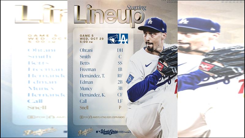 世界大賽G5道奇打線出爐。(圖/翻攝自道奇 X)