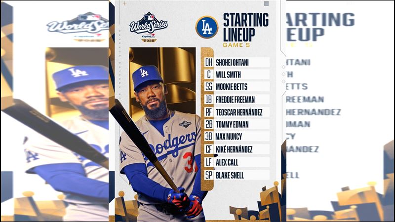 世界大賽G5道奇更改棒次。（圖／翻攝自MLB X平台 @帳號）