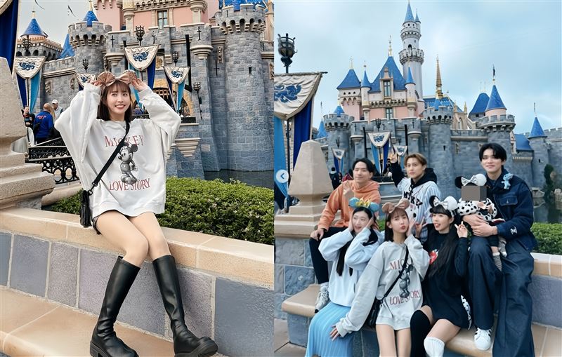 粿粿與王子在迪士尼大合照中，只有兩人穿著相同米奇情侶風上衣。（圖／翻攝自IG @prince_pstar）