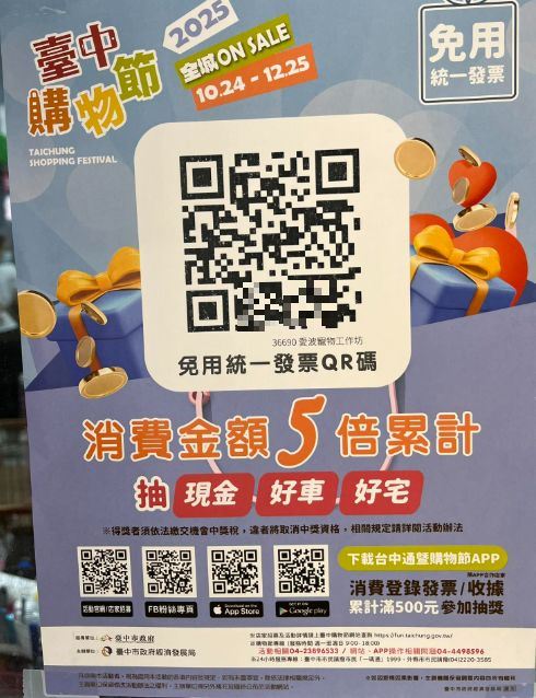 經發局表示台中市購物節海報上的QR Code，有902家出現錯誤，已在27日全部補正重送。(圖／民眾提供)