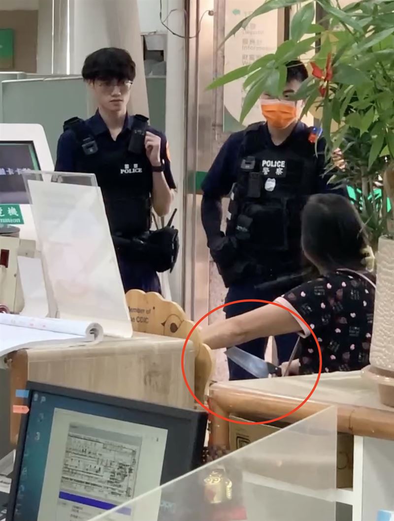 婦人失控暴怒，從包包內掏出一把菜刀揮舞。（圖／翻攝畫面）