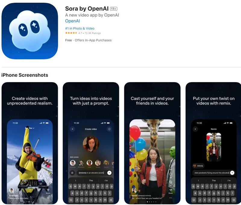 OpenAI今（30）日正式在台灣推出Sora應用程式