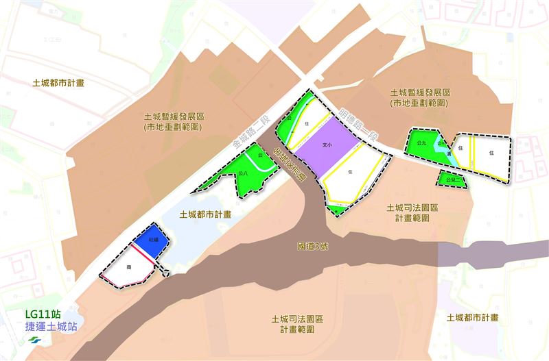 土城暫緩重劃區位於金城路二段、明德路一段周邊街廓,總面積14.67公頃。(圖/新北城鄉局提供)