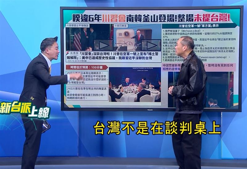 主持人李正皓（左）與資深媒體人康仁俊在節目中指出，川普明確表態：「台灣不是可談判的議題。」（圖／翻攝自新台派上線）