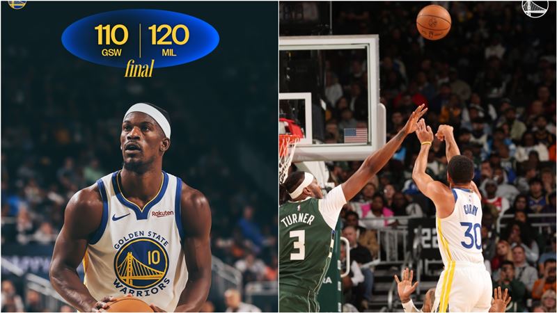 巴特勒(Jimmy Butler III)、柯瑞(Stephen Curry)聯手仍不敵公鹿。(圖/翻攝自X平台 @warriors)