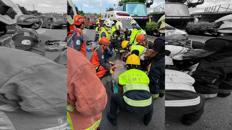 新北淡水區淡金路二段發車禍事故,小貨車追撞前方的聯結車。(圖/翻攝畫面)