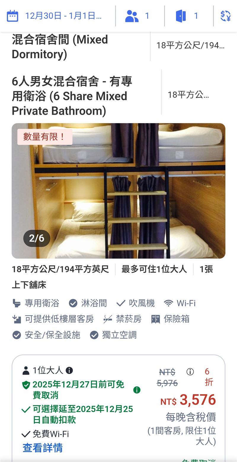 網友分享西門町一間青年旅館,一床一晚要價3500元。(圖/翻攝自PTT)