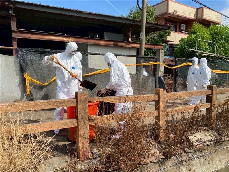梧棲案例場進行第三度清消,等到內部完全清潔後,再由化學兵進駐清消。(圖/陸軍第十軍團提供)
