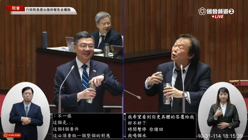 韓國瑜、王世堅立院神對話　卓揆當場笑了