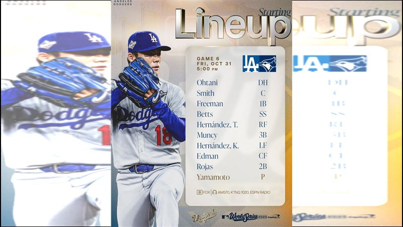 世界大賽G6道奇打線出爐。（圖／翻攝自道奇 X）