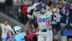 大谷翔平首打席遭到三振。（圖／路透社／達志影像）