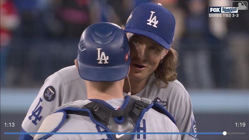 道奇世界大賽第7戰先發投手葛拉斯諾(Tyler Glasnow)3球救援成功。(圖/翻攝自MLB官網)