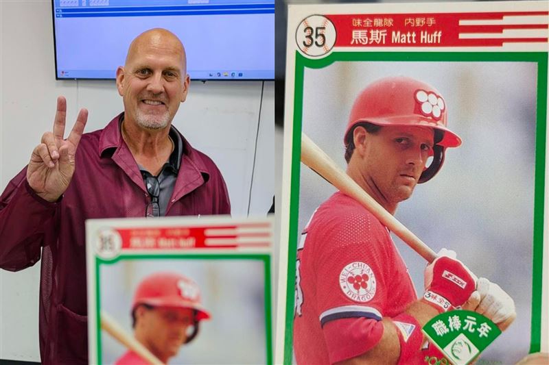 民進黨前秘書長林右昌赴德州台企參訪，巧遇前味全龍洋將馬斯（圖／翻攝自林右昌臉書）