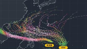 熱帶擾動99W可能呈現「拋物線走法」往台灣來，由於預報日較遠、變數大，目前不必過於擔心。（圖／翻攝自台灣颱風論壇｜天氣特急臉書）