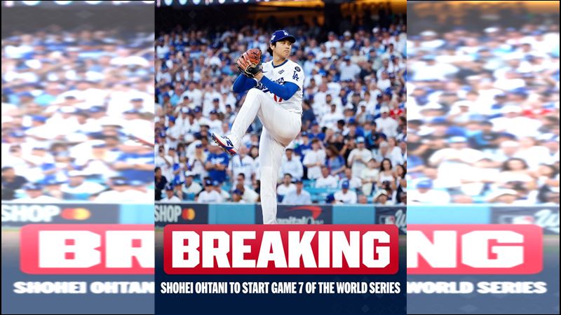 世界大賽G7道奇先發交給大谷翔平。（圖／翻攝自道奇 X）