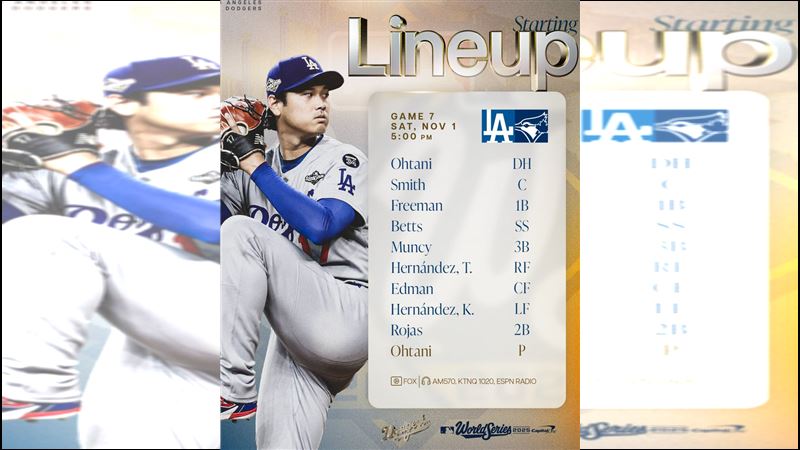 世界大賽G7道奇先發交給大谷翔平。（圖／翻攝自道奇 X）