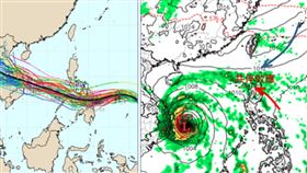 最新(1日20時)歐洲系集模式(ECMWF))模擬(左圖)顯示，「輕颱海鷗」在菲律賓東方海面偏西進行，通過菲律賓中部、進入南海，再朝越南前進；最新歐洲模式(ECMWF)週四(6日)20時模擬圖(右圖)顯示，其距台灣很遠，且共伴效應弱、發生在呂宋島，不在台灣。（圖／翻攝自老大洩天機官網）