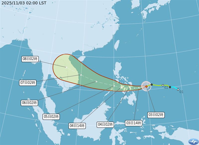 海鷗估轉中颱最新路徑曝。（圖／中央氣象署）