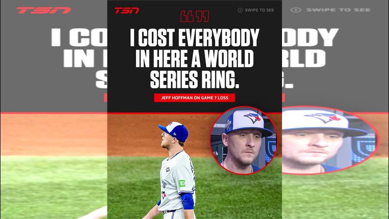 藍鳥守護神霍夫曼（Jeff Hoffman）9局上挨追平轟。（圖／翻攝自X @TSN_Sports）