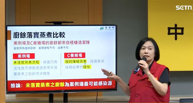 案例場剩下的廚餘分讓給C豬場，因C豬場有落實廚餘蒸煮，多次採檢均為陰性。 (圖／翻攝畫面)