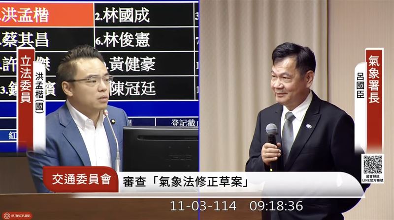 洪孟楷提議停班課決策回歸氣象署。（圖／翻攝自國會頻道YT）