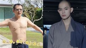 李連杰（左）罕見赤裸上身現身泳池，胸口無疤痕，疑似親自打破換心傳聞，引發網友熱議。右圖為心臟疑似遭摘除的秋風。（翻攝自微博）