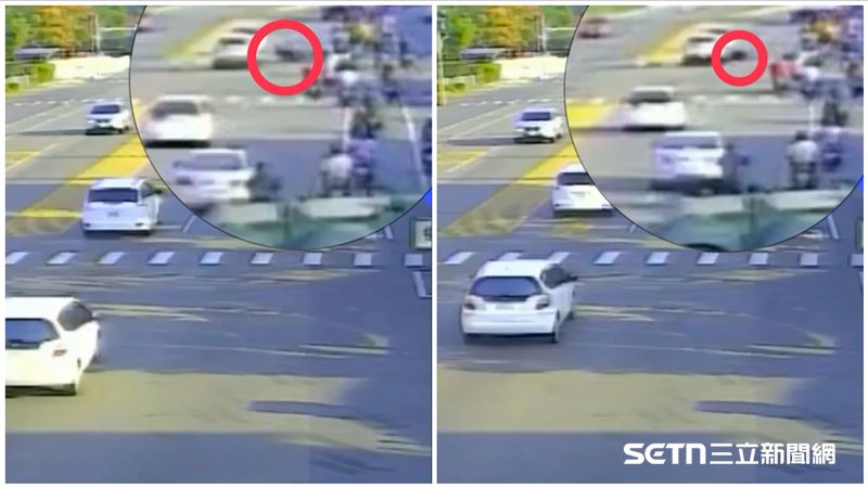 台南騎士噴飛直接捲進車底，驚悚畫面曝光。（圖／翻攝畫面）