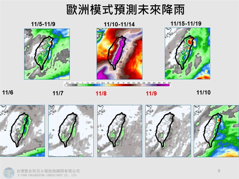 下週三至四中午前有受颱風環流影響的機率，全台有陣雨。（圖／翻攝自賈新興臉書）