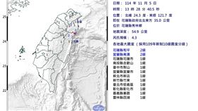 氣象署表示，今（5）天13:28:40發生芮氏規模4.3有感地震。（圖／翻攝自氣象署）